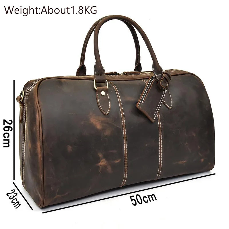 Real Leather Travel Hand Luggage - Lockable Top Grade Duffle Bag