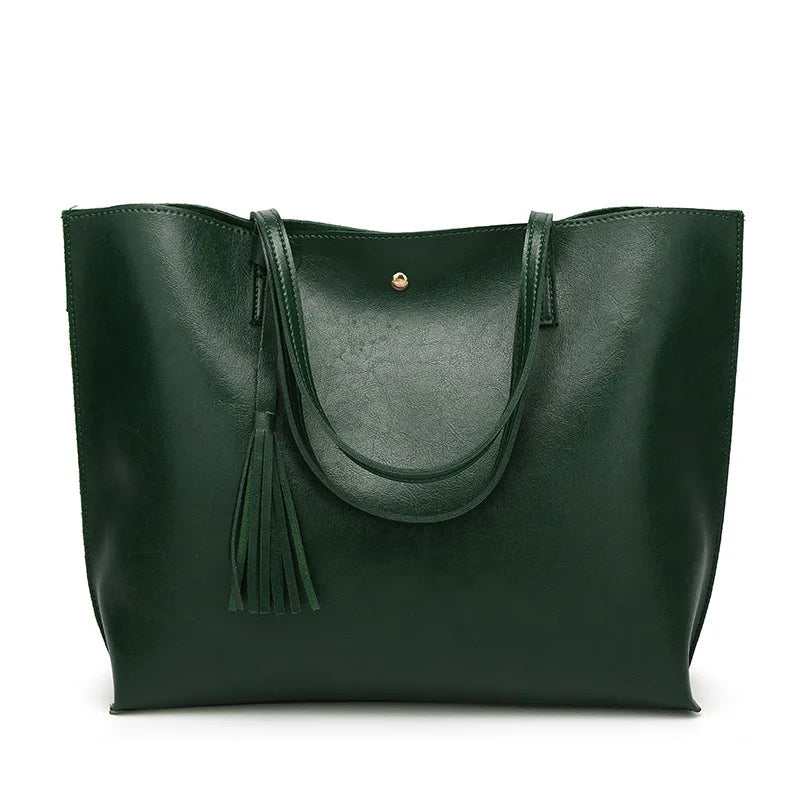 Women’s Oil Wax Leather Shoulder Bag – Large Tote Handbag