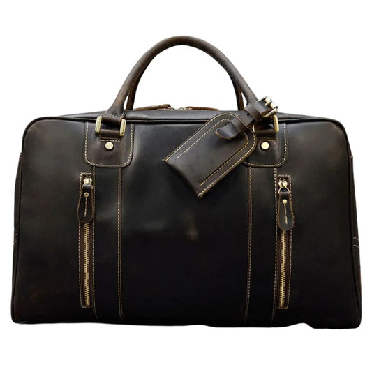 Handcrafted Crazy Horse Leather Travel Duffle - Scraften