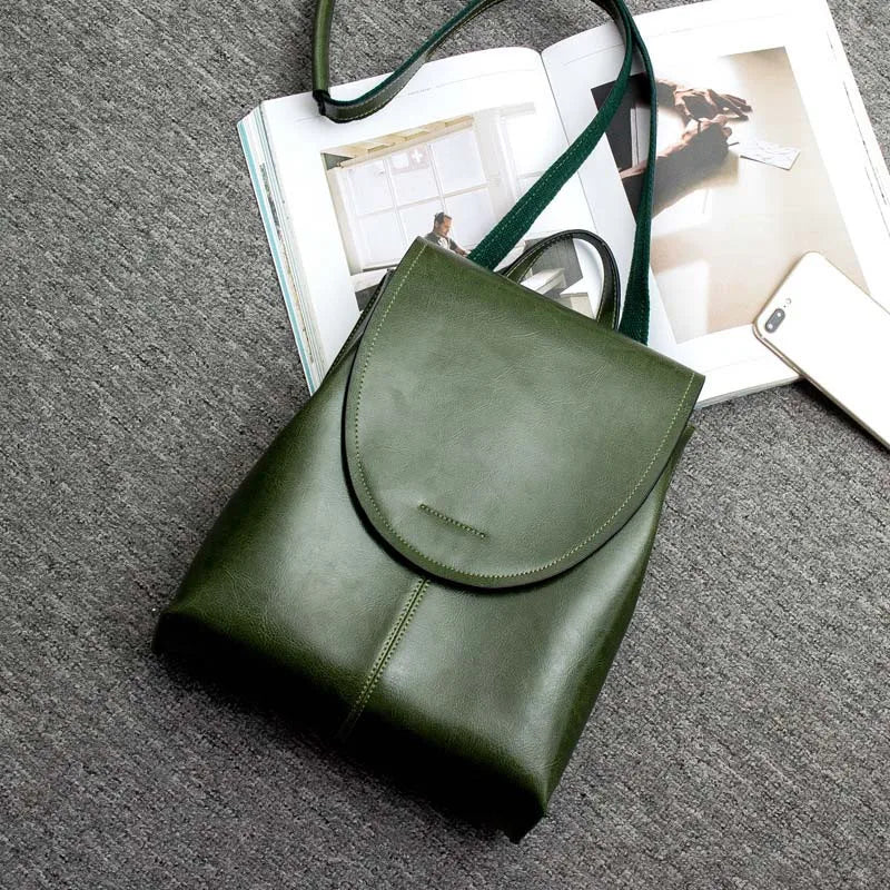 Oil Wax Cowhide Leather Backpack - Rucksack Knapsack CrossBody Bags