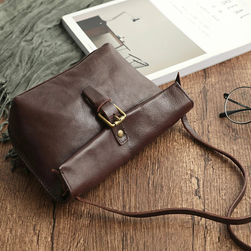 Genuine Leather Crossbody Bag Retro Small Messenger Purse - Scraften
