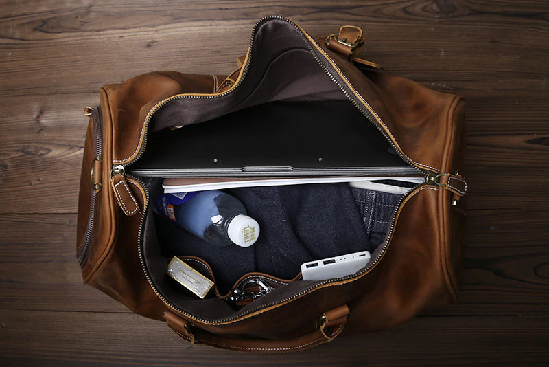 Genuine Leather Travel Bag with Shoe Pocket Travel Duffle - Scraften