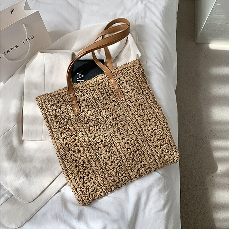 Handmade Square Straw Beach Bag - Scraften
