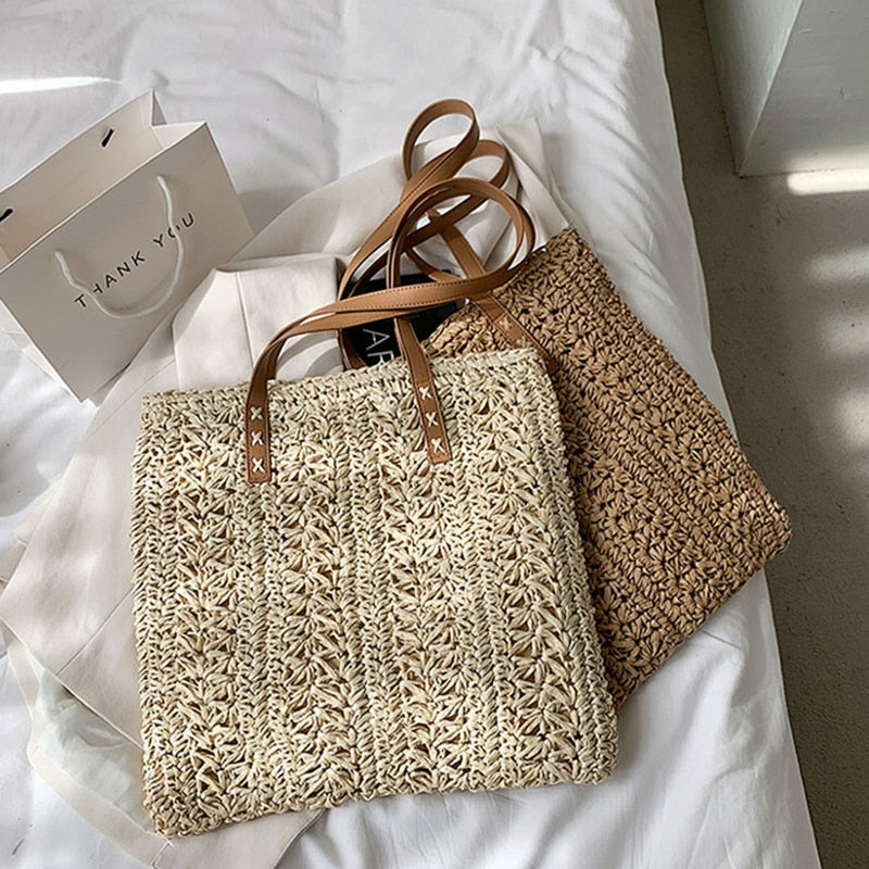 Handmade Square Straw Beach Bag - Scraften