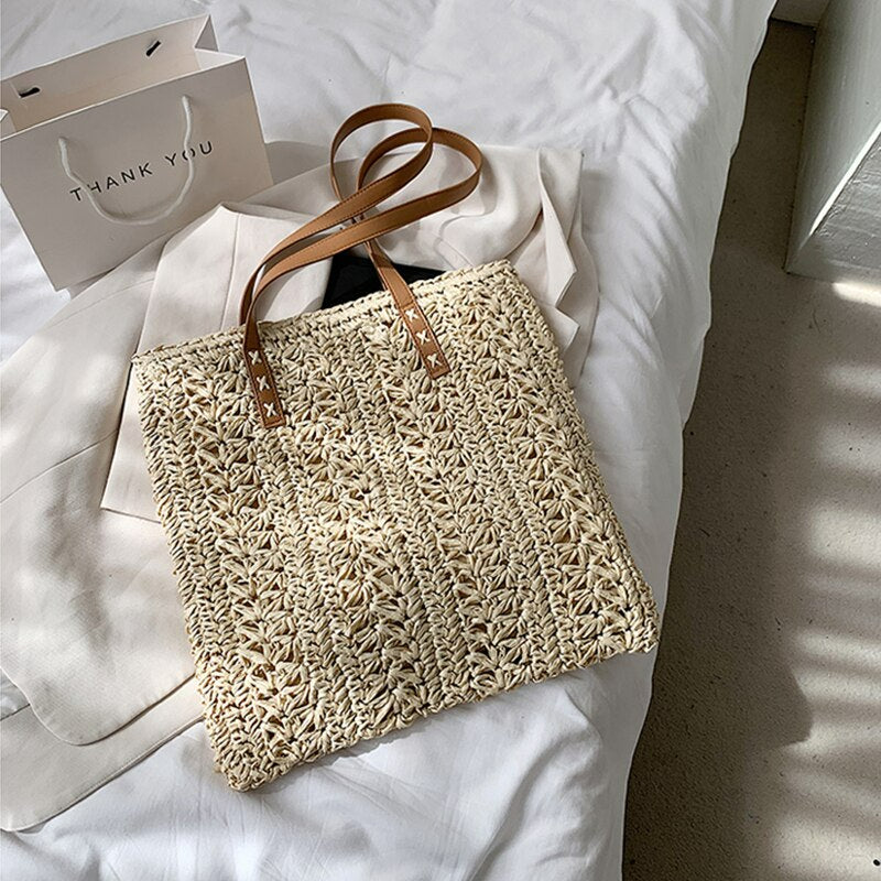 Handmade Square Straw Beach Bag - Scraften