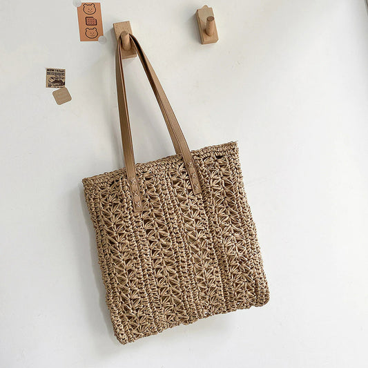 Handmade Square Straw Beach Bag - Scraften