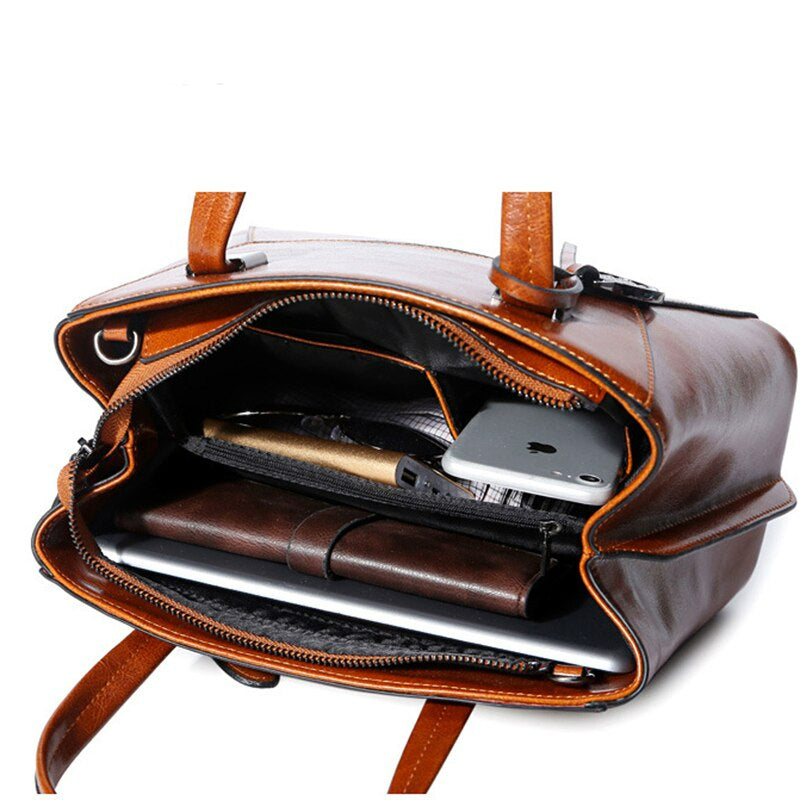 Oil Wax Cowhide Cross body Handbag - Scraften