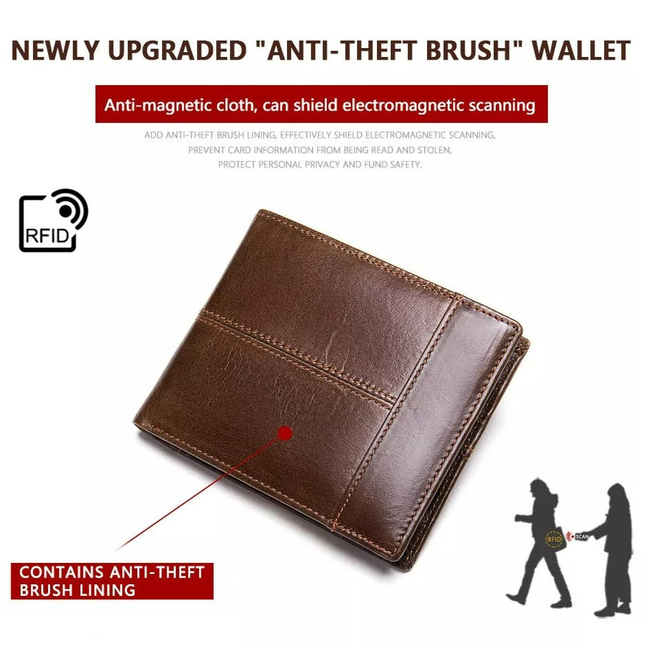 Real Genuine Leather Men's RFID Block Bifold Wallet - Scraften
