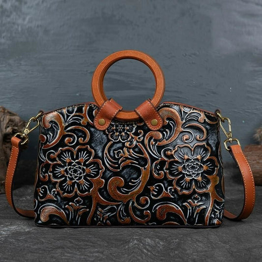 Retro Handmade Embossed Shoulder Bag - Scraften
