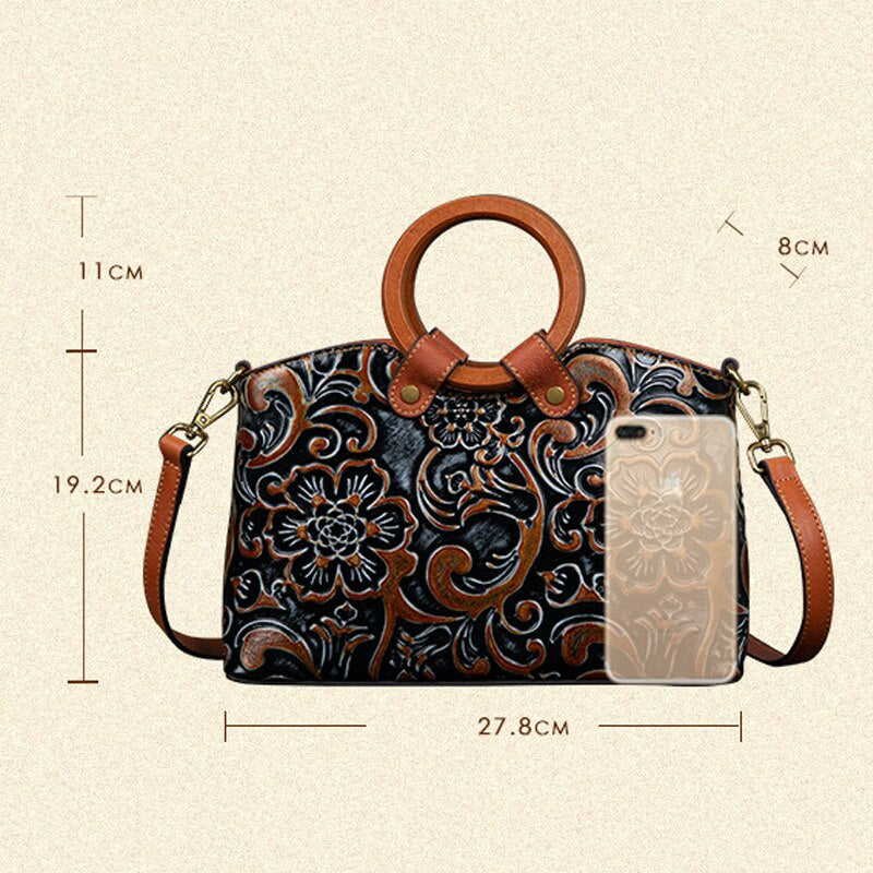 Retro Handmade Embossed Shoulder Bag - Scraften