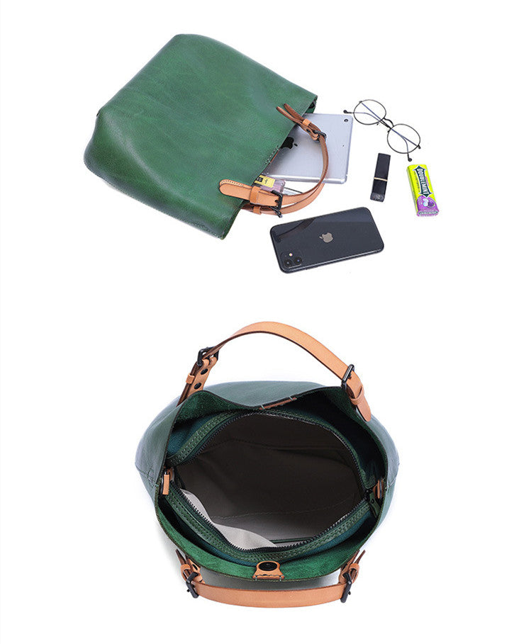 Retro Vegetable Tanned Leather Shoulder Tote Bag Crossbody Bag - Scraften