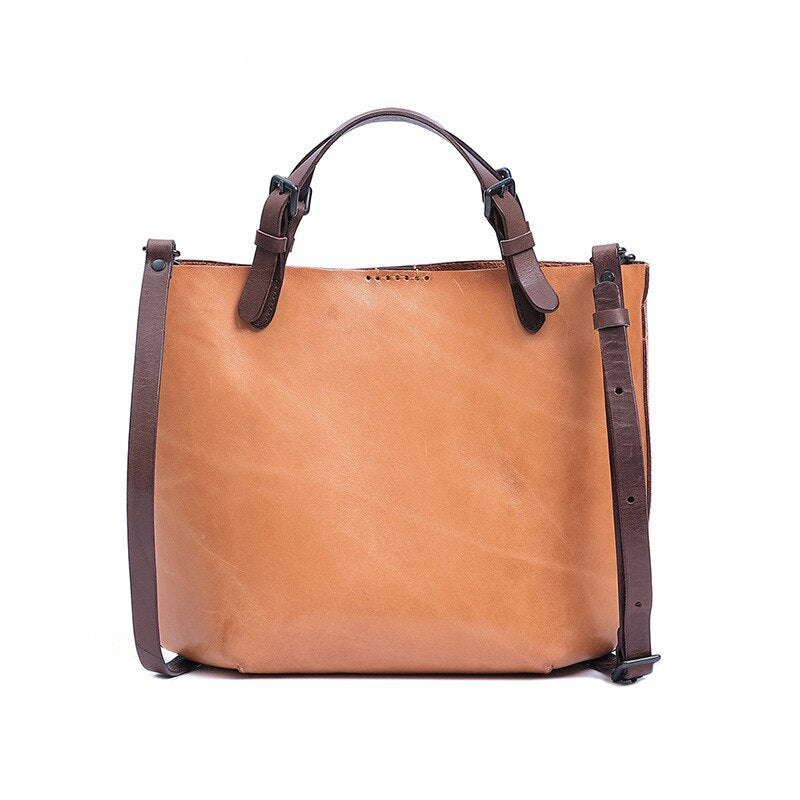 Retro Vegetable Tanned Leather Shoulder Tote Bag Crossbody Bag - Scraften