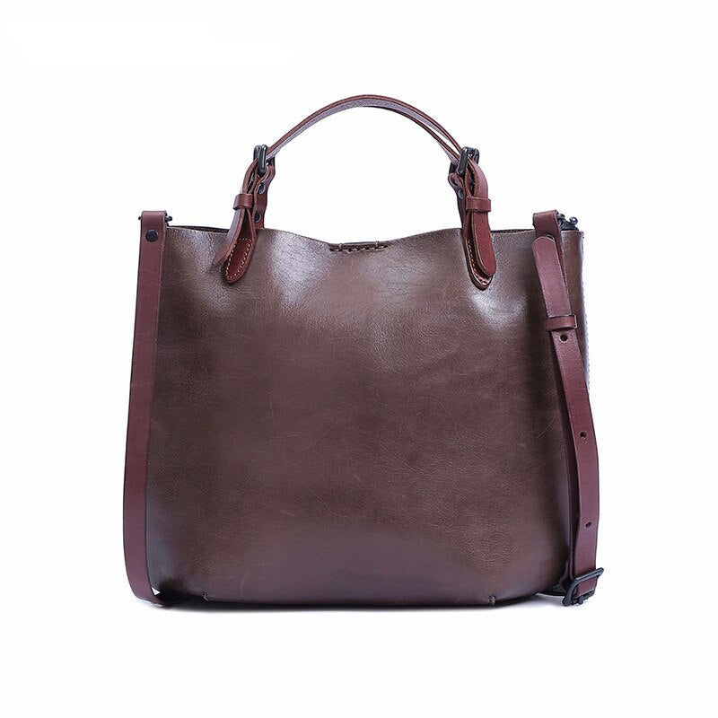Retro Vegetable Tanned Leather Shoulder Tote Bag Crossbody Bag - Scraften