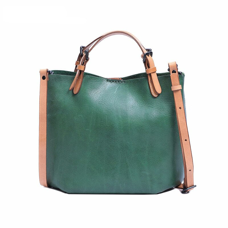 Retro Vegetable Tanned Leather Shoulder Tote Bag Crossbody Bag - Scraften