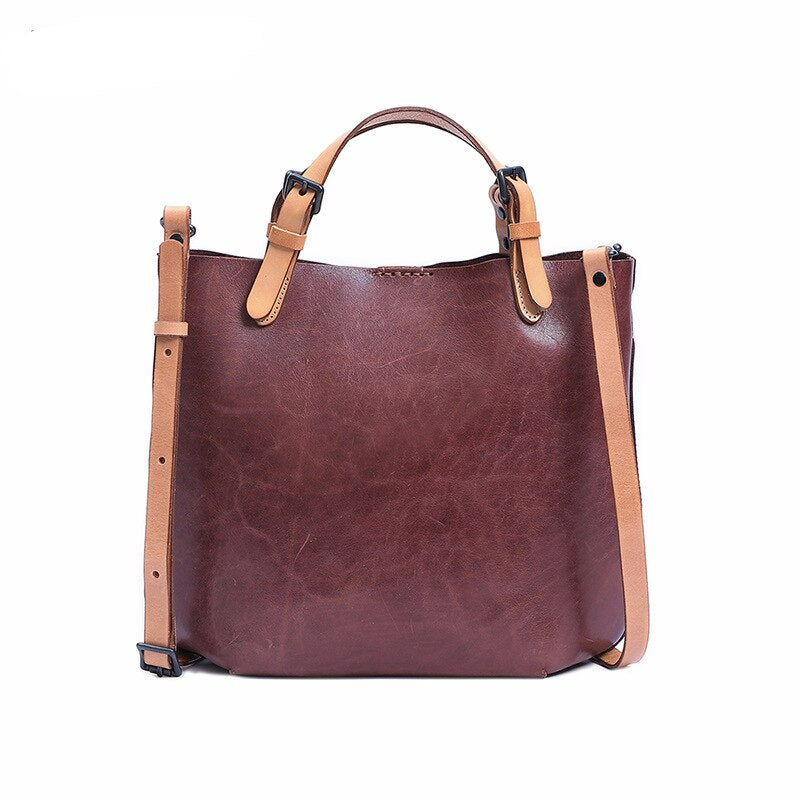 Retro Vegetable Tanned Leather Shoulder Tote Bag Crossbody Bag - Scraften