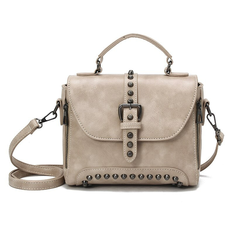 Vintage Cross body Leather Rivet Shoulder Bag - Scraften