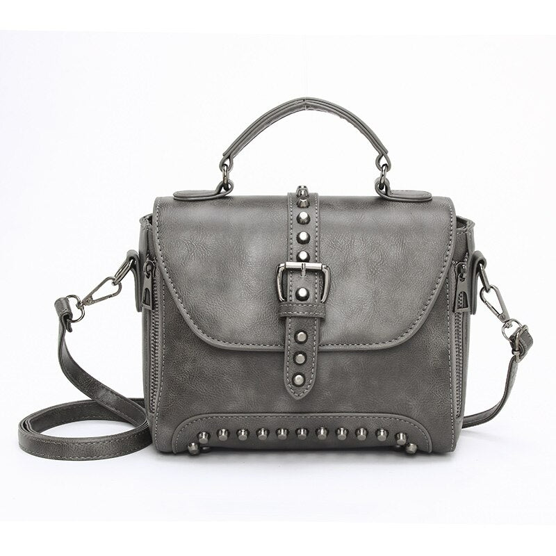 Vintage Cross body Leather Rivet Shoulder Bag - Scraften