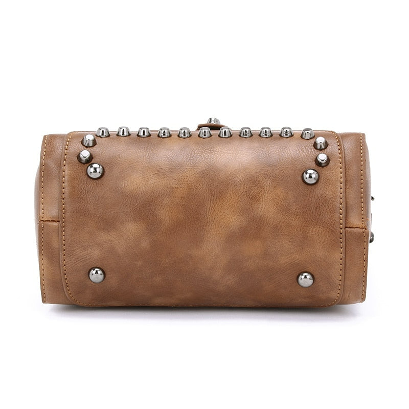 Vintage Cross body Leather Rivet Shoulder Bag - Scraften