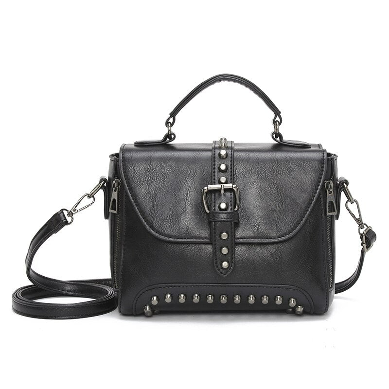 Vintage Cross body Leather Rivet Shoulder Bag - Scraften