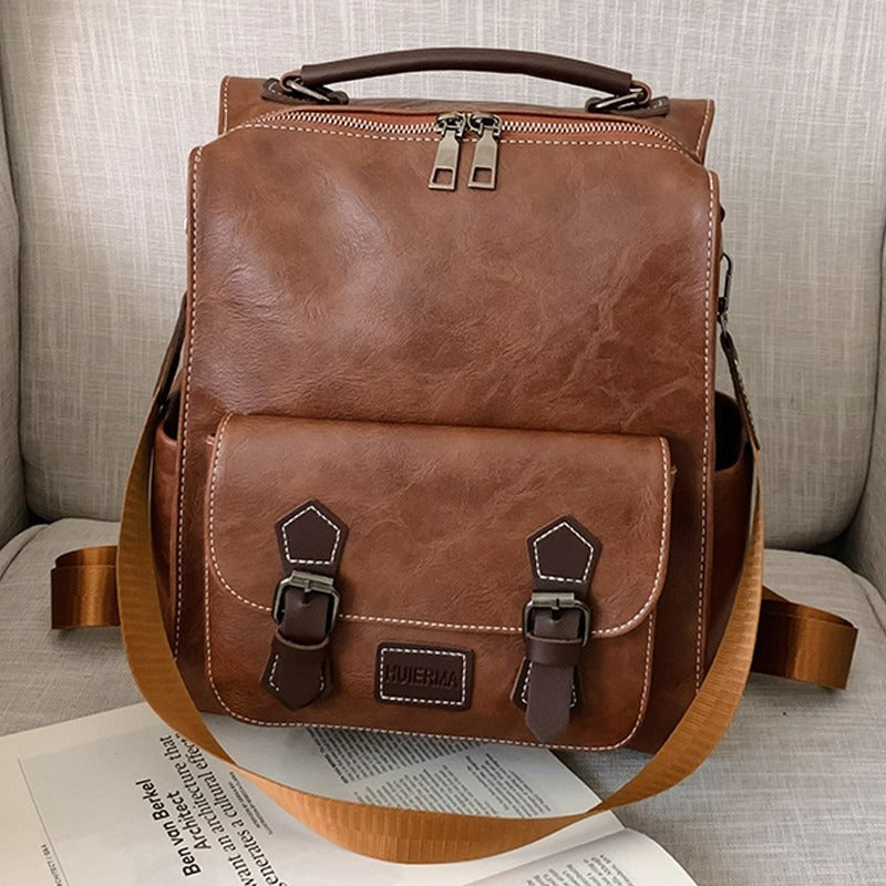Vintage PU Leather Retro Backpack - Scraften