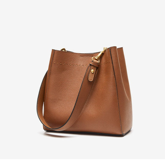 Genuine Leather Large Bucket Shoulder Bag - Scraften