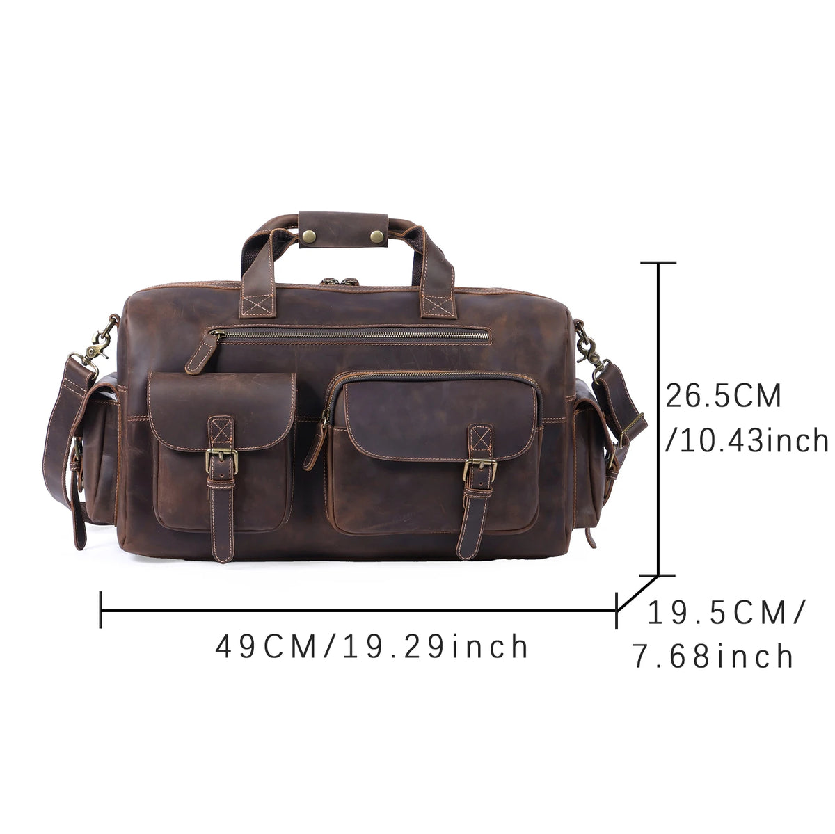 Vintage Full Grain Cowhide Leather Duffle Bag – Men's Multi-Pocket Travel Weekender