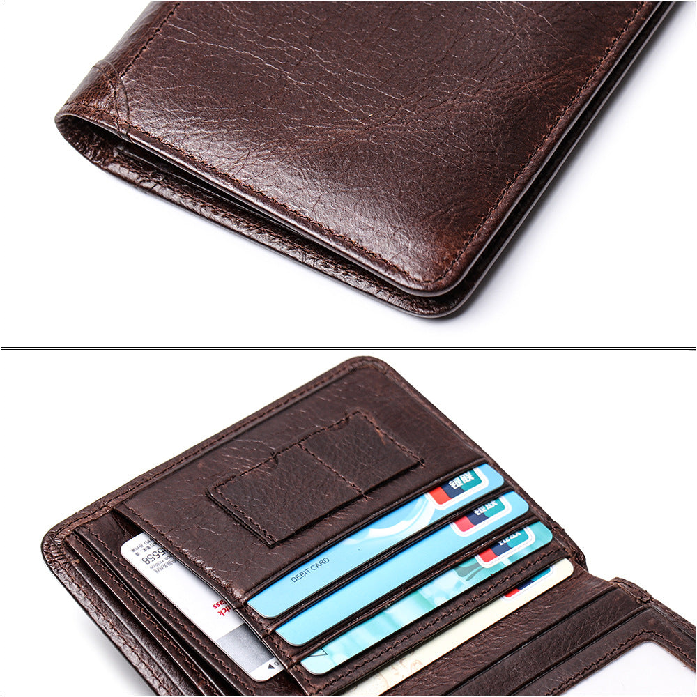 Oil-Waxed Leather Compact Wallet – RFID Wallet with Card Slots & Anti-Magnetic Protection