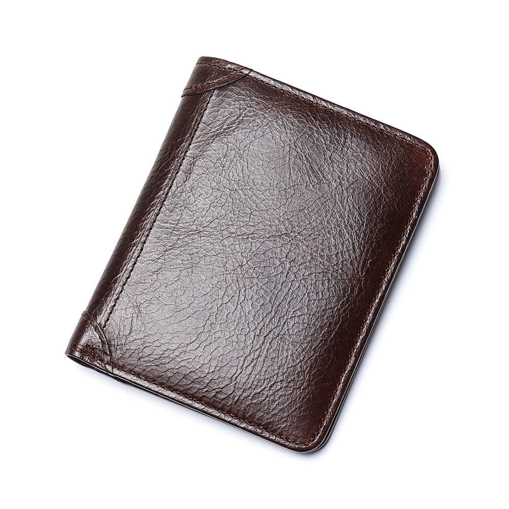 Oil-Waxed Leather Compact Wallet – RFID Wallet with Card Slots & Anti-Magnetic Protection