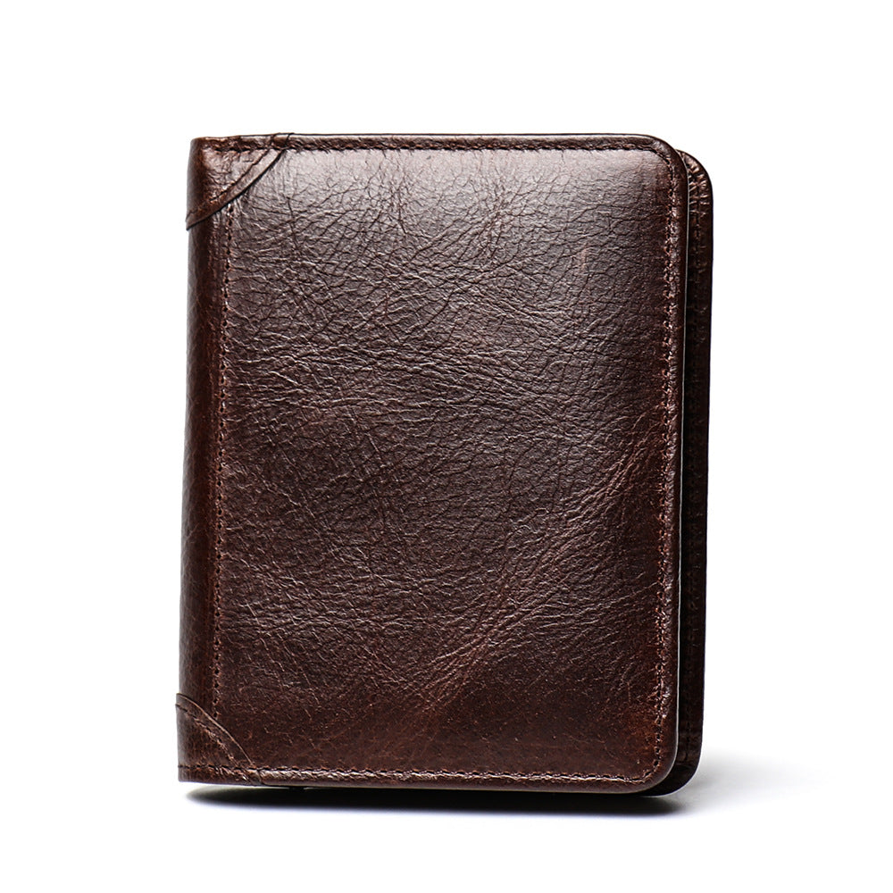 Oil-Waxed Leather Compact Wallet – RFID Wallet with Card Slots & Anti-Magnetic Protection
