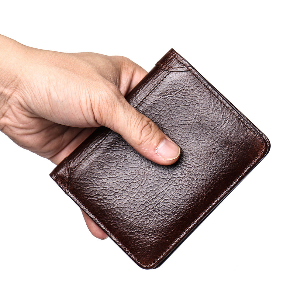 Oil-Waxed Leather Compact Wallet – RFID Wallet with Card Slots & Anti-Magnetic Protection
