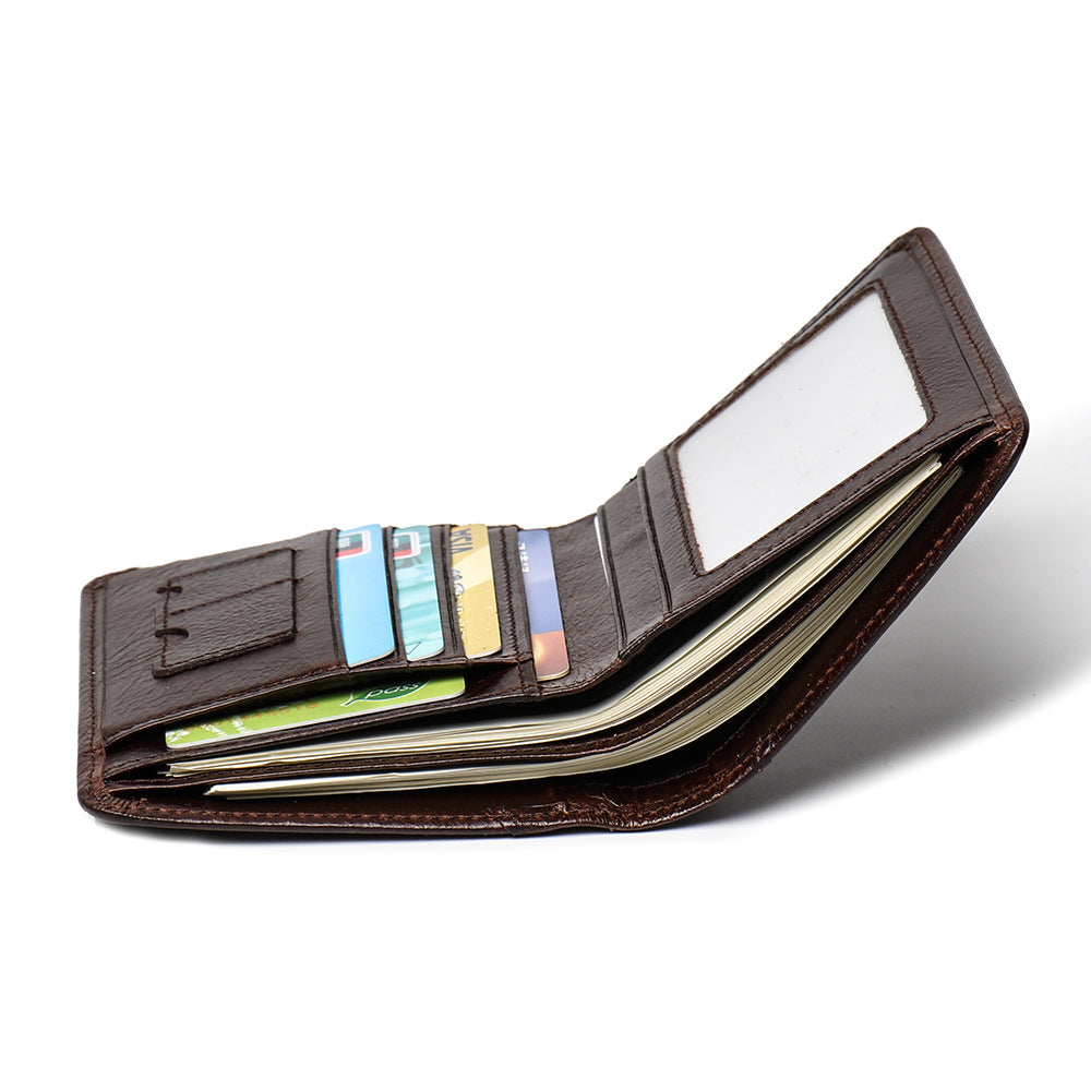 Oil-Waxed Leather Compact Wallet – RFID Wallet with Card Slots & Anti-Magnetic Protection