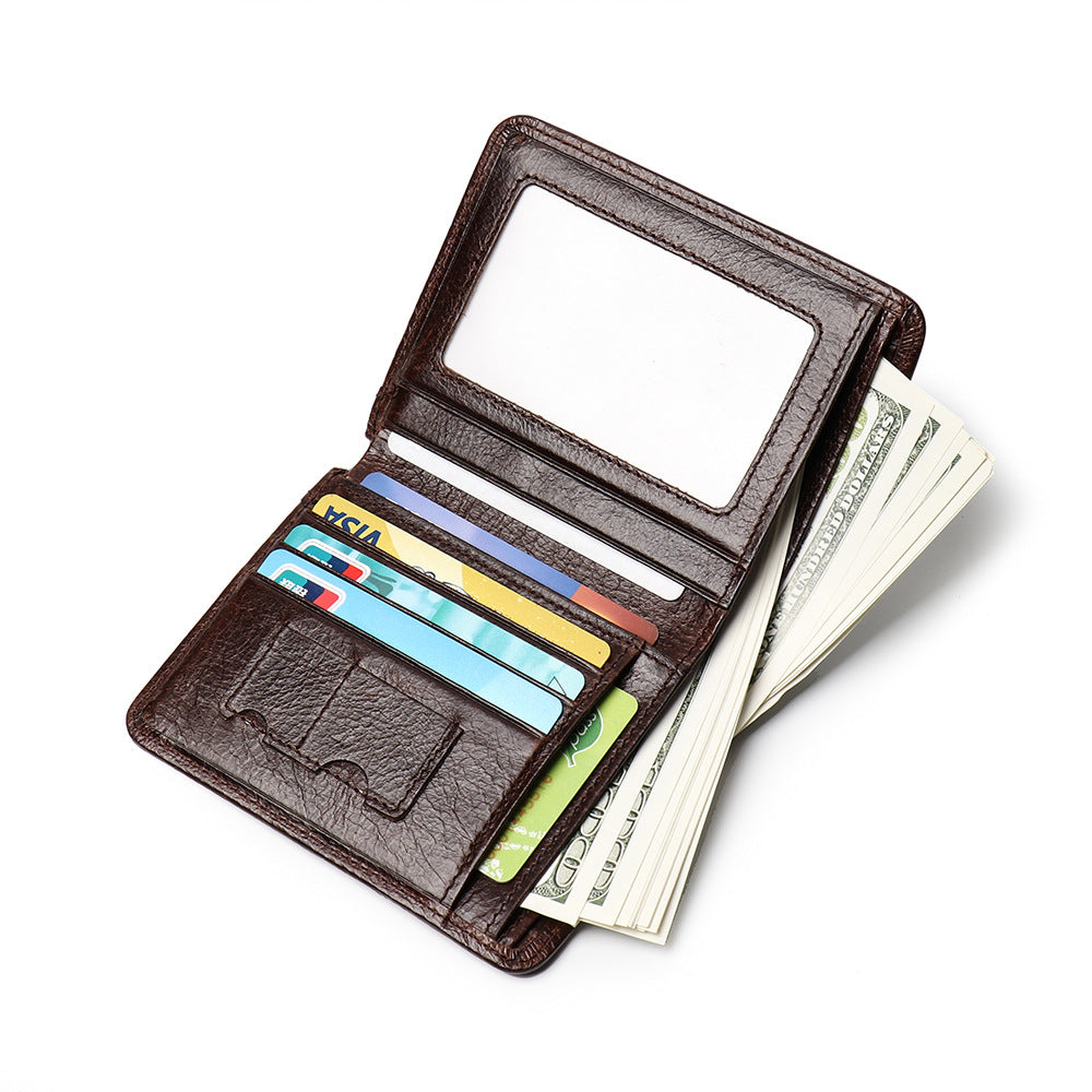 Oil-Waxed Leather Compact Wallet – RFID Wallet with Card Slots & Anti-Magnetic Protection