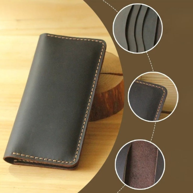 Handmade Vintage Crazy Horse Genuine Leather Wallet - Men Stylish Clutch Bag Purse