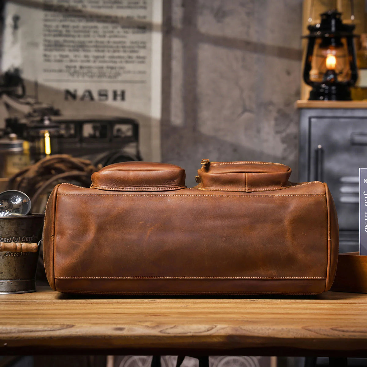 Men's Full Grain Leather Laptop Briefcase For Work