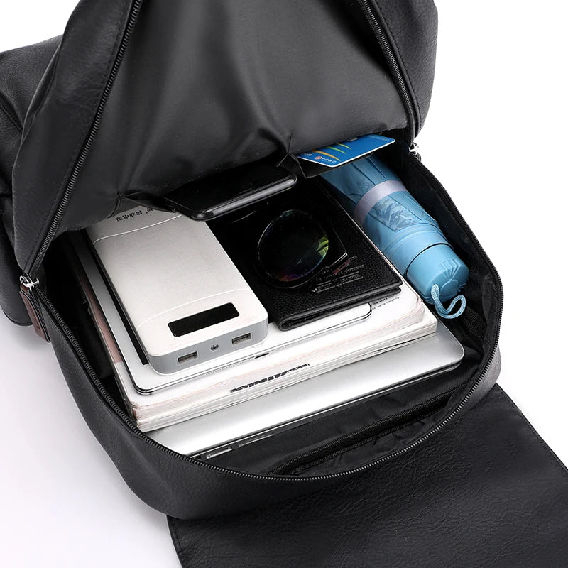 Stylish Men’s PU Leather Laptop Backpack – Large Capacity School & Travel Bag