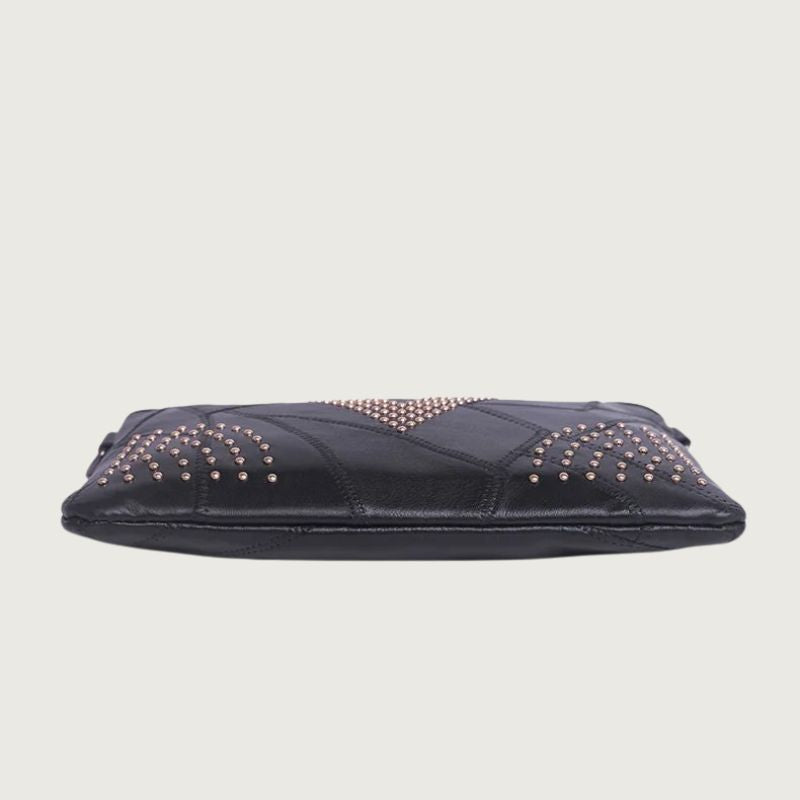 Women’s Black Rivet Shoulder Bag – Small Crossbody Messenger Handbag