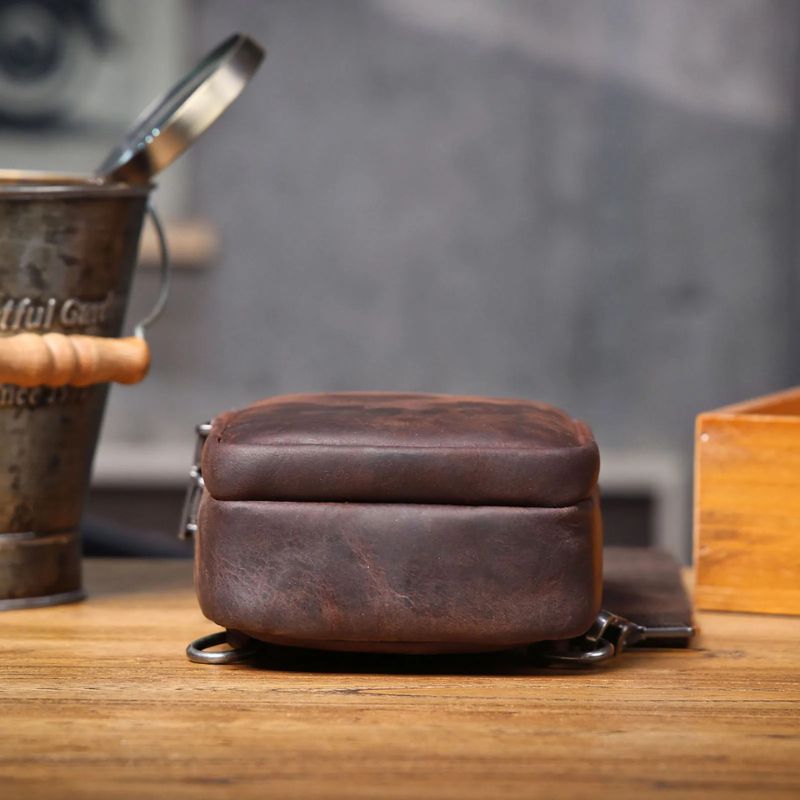 Vintage Full Grain Leather Sling Bag for Men – Premium Crossbody Chest Bag