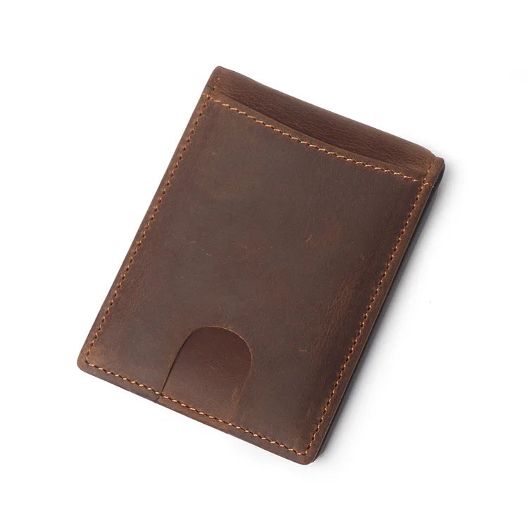 Men’s Slim Leather Card Holder Wallet – Genuine Cowhide with Dollar Clip