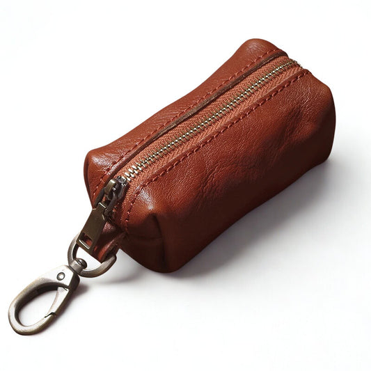 Vintage Cowhide Leather Car Key Case - Hanging Housekeeper Home Organizer