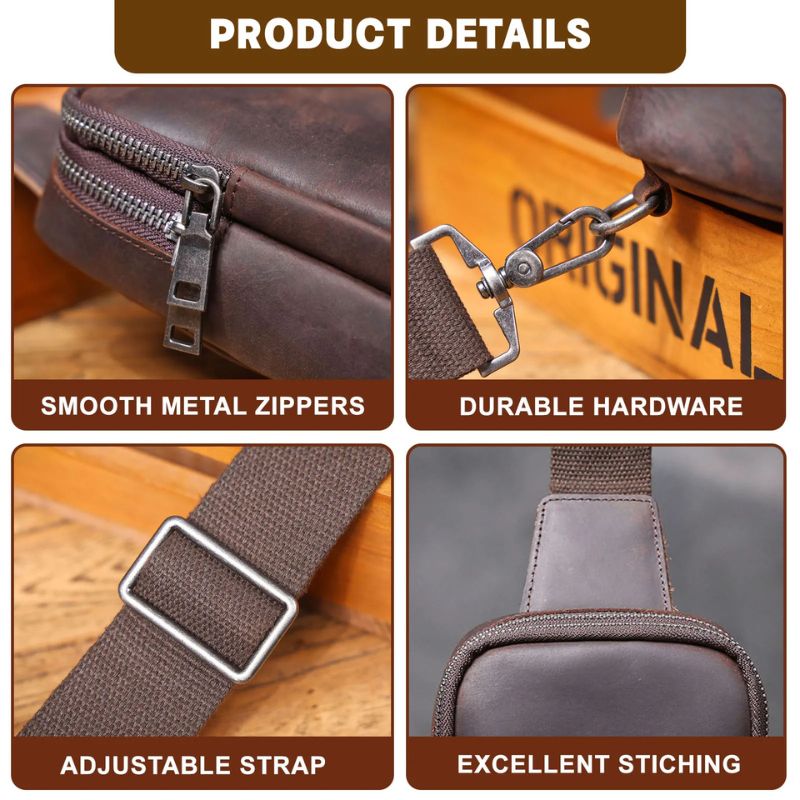 Vintage Full Grain Leather Sling Bag for Men – Premium Crossbody Chest Bag