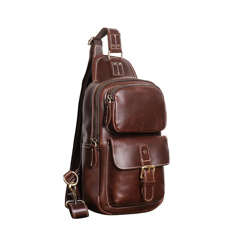 European and American Men's Crazy Horse Leather Crossbody Chest Bag