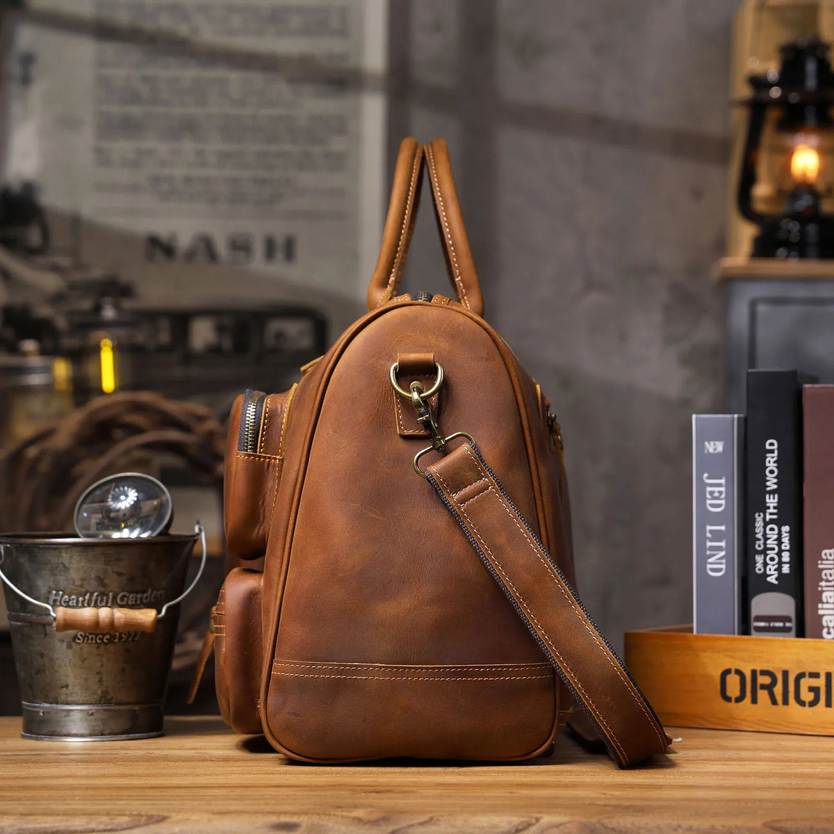 Men's Full Grain Leather Laptop Briefcase For Work