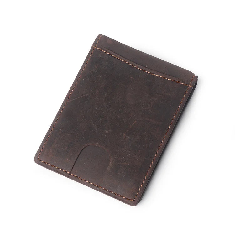 Men’s Slim Leather Card Holder Wallet – Genuine Cowhide with Dollar Clip