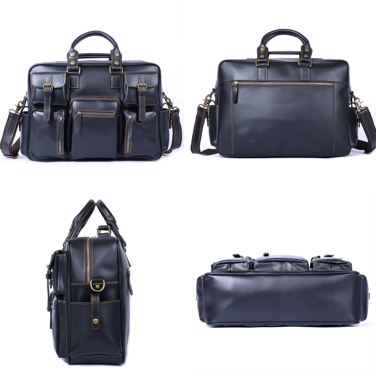 Men's Full Grain Leather Briefcase Laptop Bag