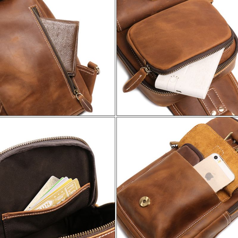 European and American Men's Crazy Horse Leather Crossbody Chest Bag