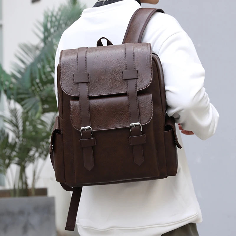 Stylish Men’s PU Leather Laptop Backpack – Large Capacity School & Travel Bag