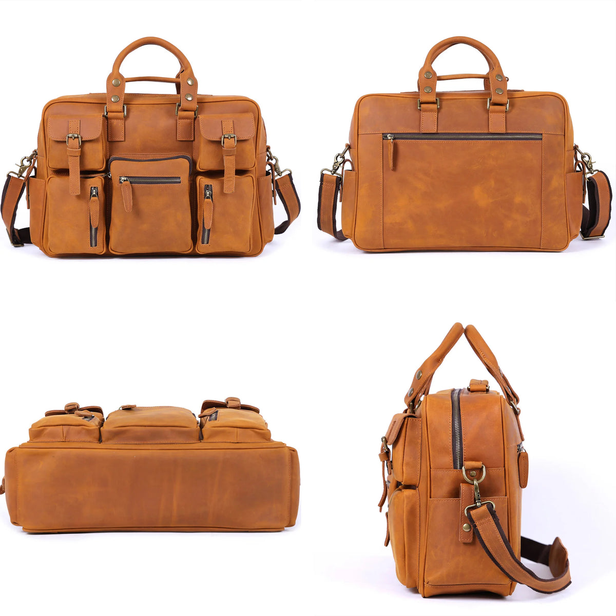 Men's Full Grain Leather Briefcase Laptop Bag