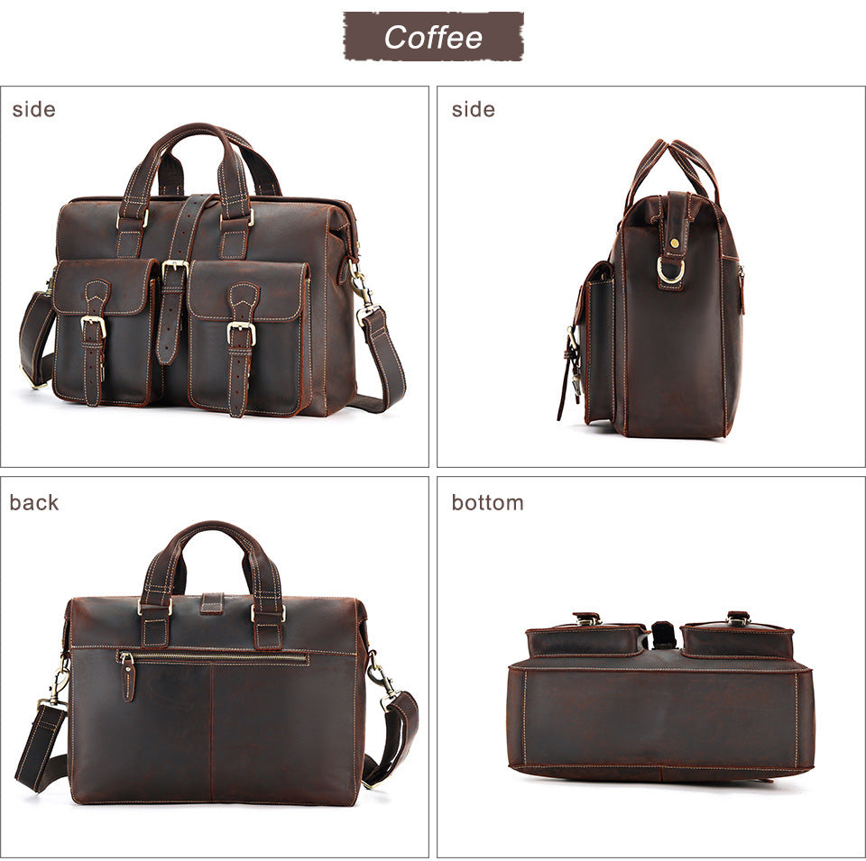 Genuine Leather Business Handbag - Large Storage First Layer Cowhide Bag