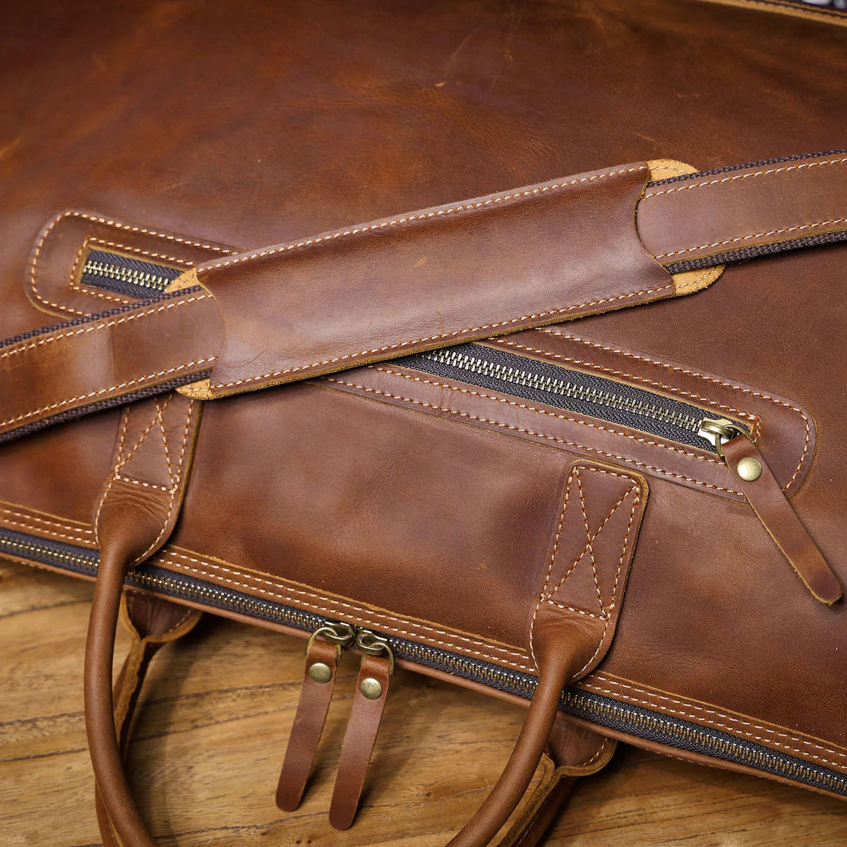 Men's Full Grain Leather Laptop Briefcase For Work