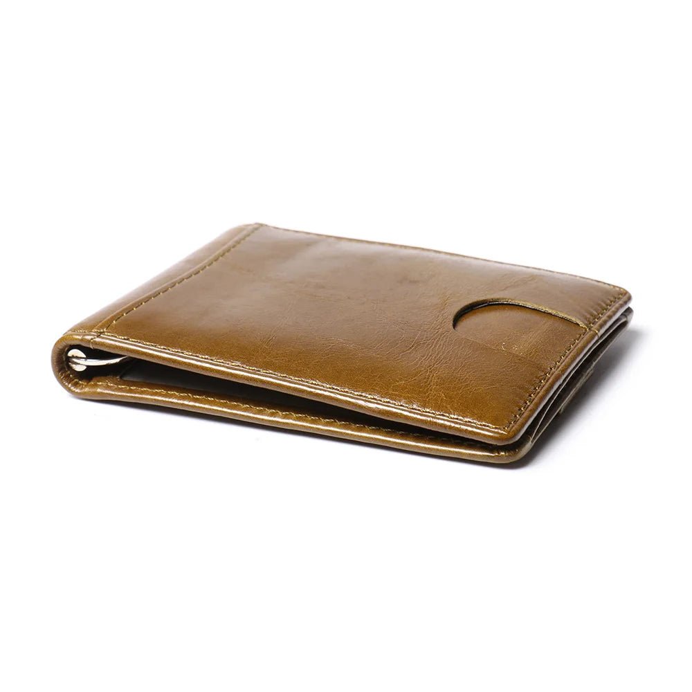 Men’s Slim Leather Card Holder Wallet – Genuine Cowhide with Dollar Clip